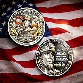 Women Veterans Day Challenge Coin, June 12 Female Veteran Commemorative Coin, Honoring Service Sacrifice and Courage, Military Collectible Coin, Patriotic Gift