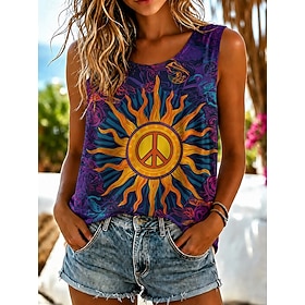 Women's Tank Graphic Geometry Vintage Stylish Casual Sleeveless Crew Neck Regular Tops Casual Daily Vacation Wear Blue Green Summer Spring