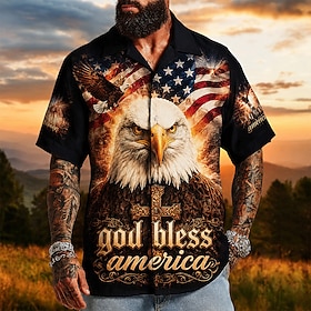 2026 250th Men's Eagle American Flag Shirt Summer Shirt Button Up Shirt Short Sleeve Patriotic Outdoor Festival Summer Spring Turndown 3D Print Collared Shirts