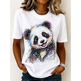Women's T Shirt Print Graphic Animal Cat Fashion Stylish Classic Short Sleeve Crew Neck Round Neck Regular Tops Casual Daily Sports Blue Black White Yellow Sum