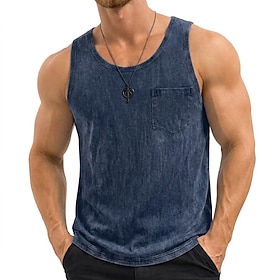 Men's Tank Top 100% Cotton Acid Wash Shirt Acid Wash Shirt Sleeveless Scoop Neck Garment Dyed Faded Summer Spring Plain Fashion Designer Basic Casual Vacation