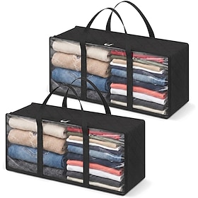 2Pcs Large Heavy-Duty Thick Plastic Clear Storage Bag for Clothes, Storage Bags with Handles Zipper, Moving Storage College Moving Bags Tote Bins for College