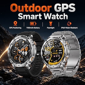 Smartwatch GPS da esterno per uomo con chiamate Bluetooth, smartwatch tattico militare robusto con GPS integrato, durata della batteria ultra lunga (1