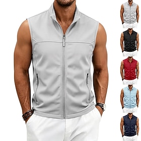 Men's Solid Colored Running Vest Gilet Softshell Jacket Padded Tank Top Summer Spring Fall Pocket Full Zip Sleeveless Quick Dry Lightweight Breathable Gym Fish