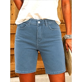 Per donna Jeans Chinos Shorts Pantaloncini Burmuda Moda Lunghezza al ginocchio Vita Alta Classico Comodità Elasticizzato Vacanza Azzurro Estate Primav