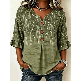 Women's Blouse Buttons Print Floral Graphic Vintage Stylish 3/4 Length Sleeve Crew Neck V Neck Long Tops Casual Daily Going out Pink Red Light Purple Green Sum