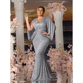 1920s Retro Vintage The Great Gatsby Floor Length Gown Plus Size Long Sleeves The Great Gatsby Sequins Fancy Dress Women's Cocktail Party Wedding Party Horse R