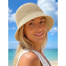 Cappello da donna in paglia stile boho, cappello estivo intrecciato da sole per donna, berretto da pescatore leggero da spiaggia in vari colori, cappe