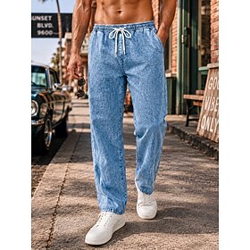 DenimTone™ Men's Trousers 100% Cotton Denim Pants Casual Pants Baggy Pants Drawstring Elastic Waist Straight Leg Plain Comfort Full Length Casual Daily Outdoor
