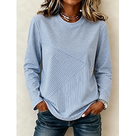 Women's T Shirt Print Graphic Geometric Striped Fashion Stylish Classic Long Sleeve Crew Neck Regular Tops Casual Daily Weekend Blue Brown Green Spring Fall