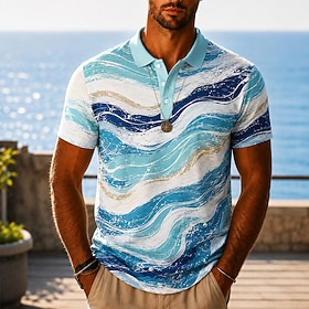 Per uomo Geometrico Marmo Polo Hawaiane Manica Corta Magliette polo Camicie con Colletto Casual Resort Athleisure Stampa 3D Bottoni Tessuto retato tra