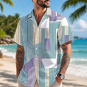 Men's Geometric Abstract Art Color-blocking Shirt Button Up Shirt Camp Collar Shirt Short Sleeve Fashion Casual Daily Holiday Summer Spring Cuban Collar 3D Pri