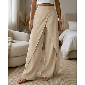 Per donna Gamba larga Chinos Moda Casual Quotidiano Lunghezza intera Vita Alta Semplice Micro-elastico Vacanza Formale Aalbicocca Nero Verde Estate Pr
