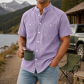 DenimTone™ Men's Washed Cotton Crew Neck Shirt Washed Cotton Comfort Easy Everyday Wear Short Sleeve 2-Pocket Summer-to-Fall Casual