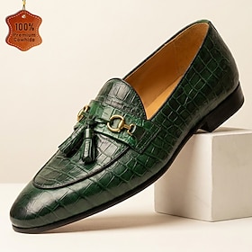 Per uomo Vintage Moda Classico Matrimonio Pelle Pelle Pieno Fiore Italiana Confortevole Antiscivolo Slip-on Verde Primavera Autunno Tutte le stagioni