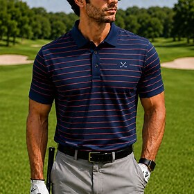 Men's Golf Line Sports Polo Shirts Short Sleeve Polo Shirts Collared Shirts Casual Athleisure 3D Print Buttons Breathable Mesh Summer Spring Blue Red Navy Blue