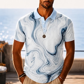 Per uomo Astratto Marmo Polo Hawaiane Manica Corta Magliette polo Bavero Casual Resort Athleisure Stampa 3D Bottoni Tessuto retato traspirante Primave