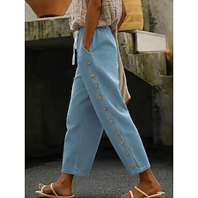 Per donna Jeans Chinos Pantaloni casual Pantaloni a gamba dritta Moda Lunghezza intera Vita Alta Comodità Inelastico Vacanza Formale Blu Estate Primav