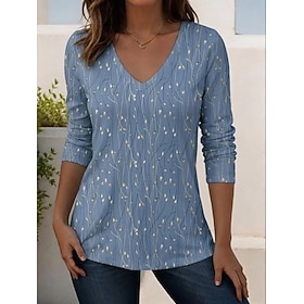 Women's T Shirt Print Floral Graphic Plants Vintage Casual Boho Long Sleeve V Neck Regular Tops Casual Daily Blue Yellow Pink Purple Green Summer Spring Fall