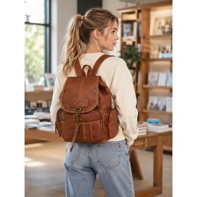 Women Vintage Faux Leather Backpack, Large Capacity Retro Travel Bag with Multi Pockets for College, Shopping  Everyday Commute