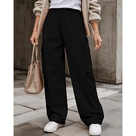 Women's Cargo Pants Summer Pants Fashion Casual Daily Full Length High Waist Plain Pocket Elastic Waist Outdoor Dark-Gray Apricot Khaki Black Summer Spring