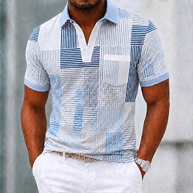 Men's Geometric Color Block Polo Shirts Short Sleeve Polo Shirts Collared Shirts Business Casual Outdoor Athleisure Daily Wear 3D Print Buttons Spring  Summer