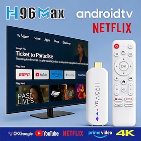 H96 Max 4K Android TV Stick, lettore multimediale in streaming con telecomando vocale Google Assistant, supporto per Netflix, YouTube, Prime Video, Go