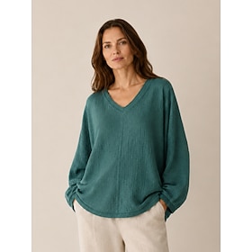 Women's Linen Batwing Sleeve Blouse V Neck Vintage Stylish Holiday Wine Green Beige Fall Winter