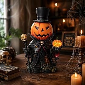 Halloween Resin Pumpkin Lantern Figurine, Spooky Jack O Lantern Tabletop Decor, Horror Pumpkin Statue Ornament, Gothic Halloween Home Decoration for Desk, Shel