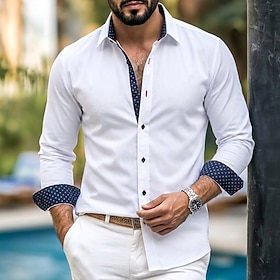 Men's Dress Shirt Work Shirt Button Up Shirt Solid Color Casual Business Blue White Black Navy Blue Long Sleeve Turndown Spring All Seasons Clothing Apparel