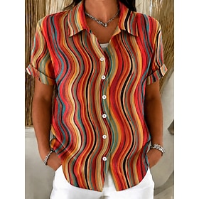 Women's Shirt Buttons Print Graphic Plaid Vintage Daily Stylish Short Sleeve Shirt Collar Regular Tops Casual Daily Blue Red Summer Spring