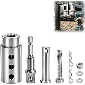 9PCS Stainless Steel Trailer Jack Electric Drill Adapter, 2 in 1 Electric Drill Ratchet Adapter with 1/2 Inch Socket Bit, Heavy Duty 1 Inch Drive Shaft Crank T
