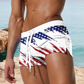 Men's US Flag Swim Trunks Swim Shorts Board Shorts Mid Waist Patriotic Outdoor Holiday Drawstring with Mesh lining Elastic Waist Designer Clothing Apparel