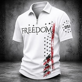 2026 250th Men's American US Flag Text Zip Polo Shirts Short Sleeve Polo Shirts Collared Shirts Casual Outdoor Athleisure 3D Print Quarter Zip Polo Spring Sum