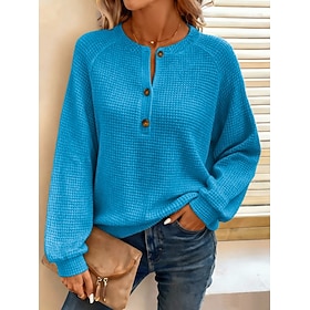 Women's Textured Active Vintage Fashion Long Sleeve Round Neck Regular Tops Casual Blue Light Yellow Ash Fuchsia Green Spring Fall