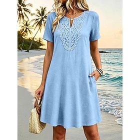 Women's Knee Length Dress Lace Dress Casual Dress Summer Dress Elegant Fashion Beach Vacation Weekend Regular Fit Plain Short Sleeve V Neck Light Green Purple