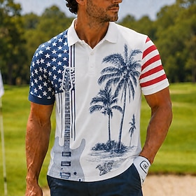 4 luglio 2026 250° Per uomo Bandiera Americana Palma Polo Hawaiane Manica Corta Magliette polo Camicie con Colletto Casual Athleisure Stampa 3D Botton