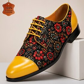 Men's Premium Genuine Leather Floral Oxford Dress Shoes, Designer Lace-Up Formal Shoes for Business, Weddings, Parties and Luxury Events