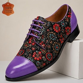Men's Premium Genuine Leather Floral Oxford Dress Shoes, Vintage Luxury Lace-Up Formal Shoes for Business, Weddings, Banquets and Evening Events