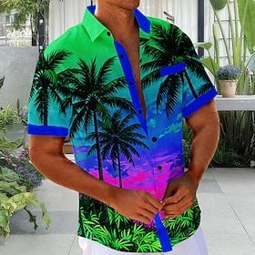Men's Coconut Tree Tropical Plants Summer Hawaiian Shirt Tropical Shirts Aloha Shirt Short Sleeve Hawaiian Holiday Beach Vacation Wear Summer Turndown 3D Print