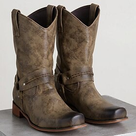 Retro Vintage Medieval Renaissance Shoes Western Boot Flat Jazz Boots Pirate Viking West Cowboy Crusader Ranger Rivet Solid Color Fancy Dress Men's Women's Pir