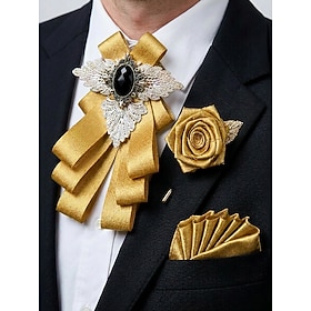 Men's Adjustable Bow Tie Set, Polyester Bow Tie Brooch Pocket Square 3-Piece Set, Multi-Color Formal Suit Accessories for Wedding, Banquet, Party, Prom and Gro
