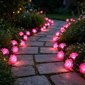 Solar Energy 8 Modes Rose Flower String Lights 30/50 LEDs for Wedding Valentine's Day Outdoor Garden Balcony Fence Christmas Party Decoration