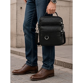 Sac bandoulière en cuir pour homme, sac à bandoulière zippé multipoches pour le travail, les voyages et le quotidien
