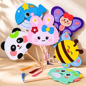 Kit fai da te da 6 pezzi per realizzare ventagli in feltro a forma di animali, ventagli in bambù fatti a mano con nappe, attività creativa estiva di a