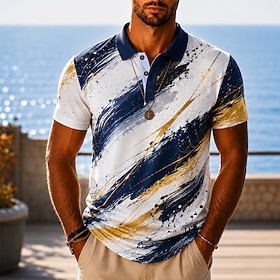 Per uomo Geometrico Marmo Polo Hawaiane Manica Corta Magliette polo Bavero Casual Resort Athleisure Stampa 3D Bottoni Tessuto retato traspirante Prima