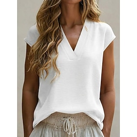 Women's Shirt Pullover Ruched Texture Daily Stylish Casual Sleeveless V Neck Long Tops Outdoor Going out Vacation Wear White Black Light Green Pink Navy Blue S