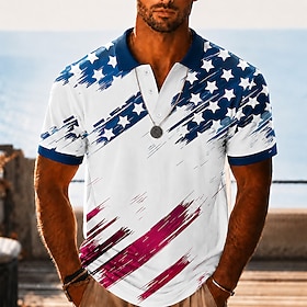 4 luglio 2026 250° Per uomo Bandiera Americana Polo Hawaiane Manica Corta Magliette polo Camicie con Colletto Casual Athleisure Abbigliamento quotidia