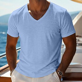 Per uomo Maglietta Camicia a Maniche Corte Manica Corta Scollo a V Estate Primavera Semplice Striscia di Fossa Streetwear Elegante Casual Puro Casuale