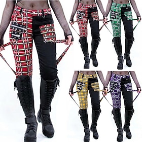 Gothic Punk Gothic Steampunk Long Length Pants Masquerade Normal Plague Doctor Plus Size Plaid Checkered Fancy Dress Women's Halloween Carnival Masquerade Hal